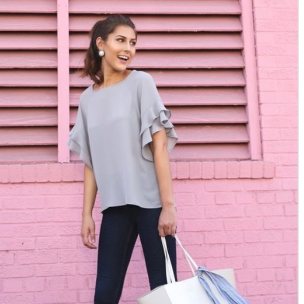 Grey Ruffle Top